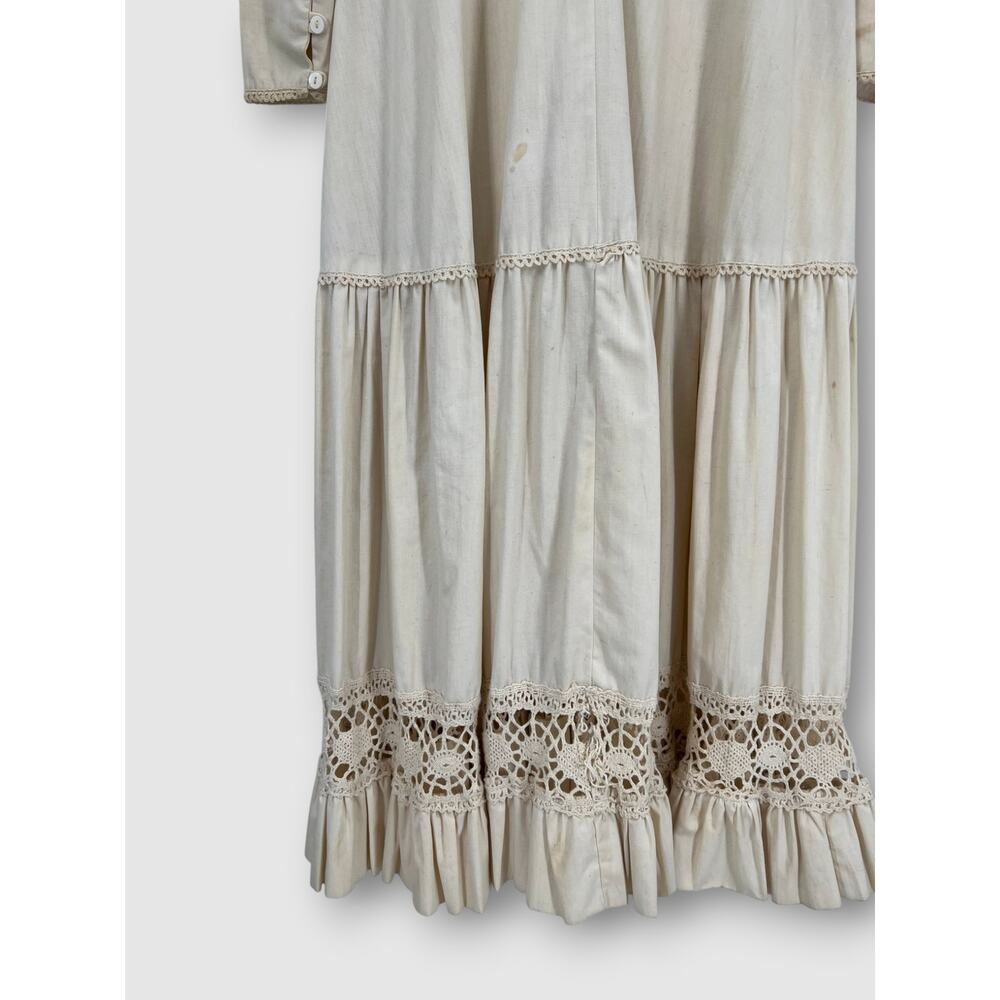 70s Vintage Gunne Sax Prairie Maxi Dress Forest Green Velvet Bodice Cream Cotton - Picture 5 of 7